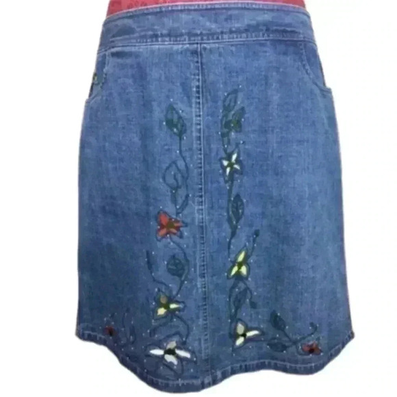IE Relaxed Denim Skirt Size 12 Floral With Pockets vintage...